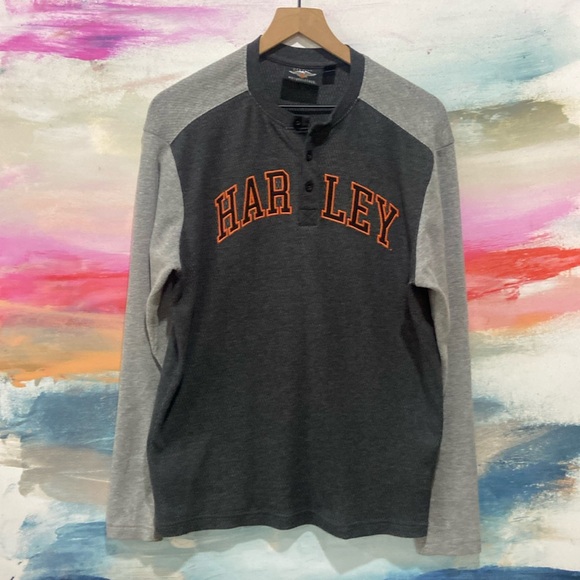 🔥EC🔥Harley Davidson Cotton Blend 3 Button Henley Long Sleeve Shirt. - Picture 1 of 7
